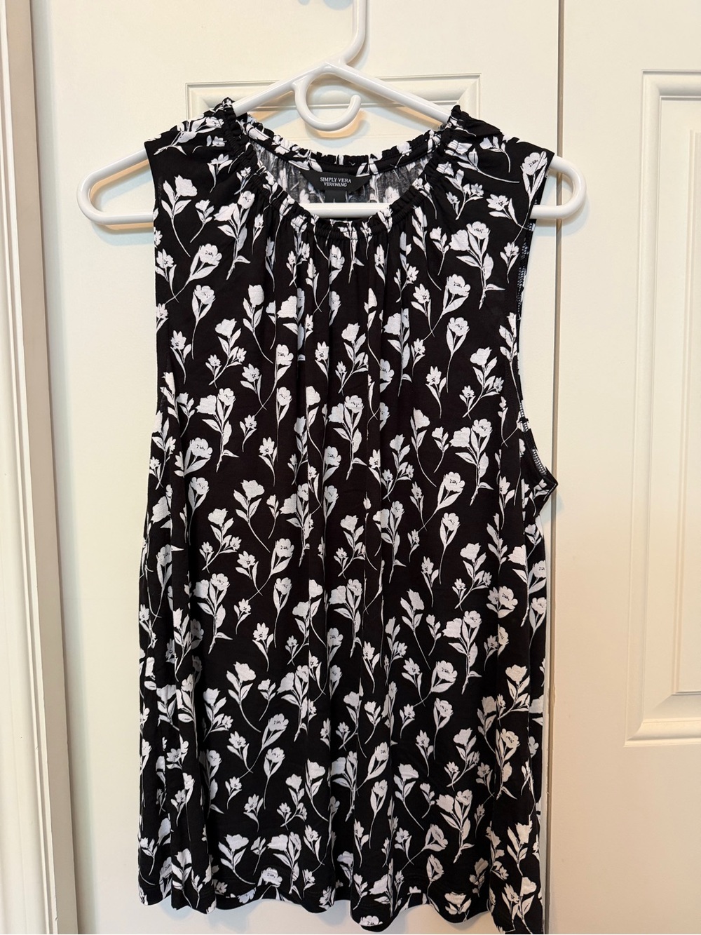 Sleeveless Black & White Floral Tank Top by Simply Vera